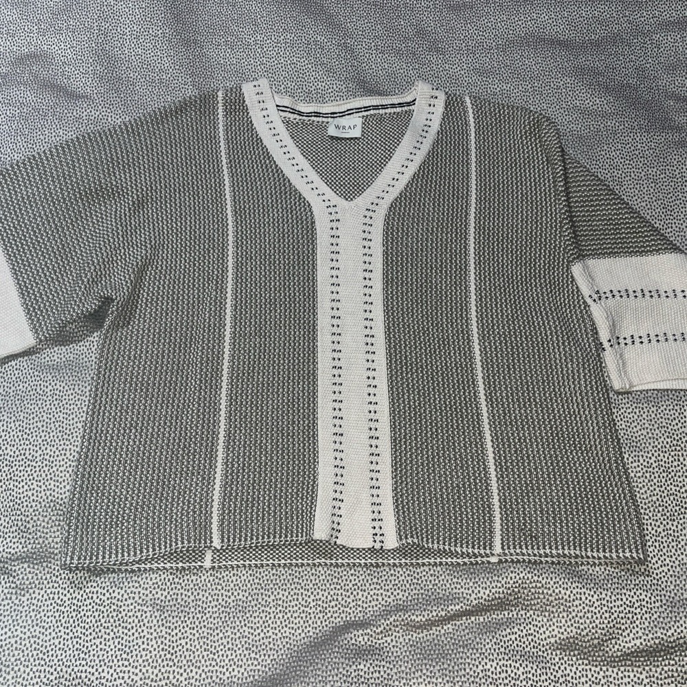 Wrap London Cotton Sweater V-Neck Earth Tones Relaxed Baggy Size US 10